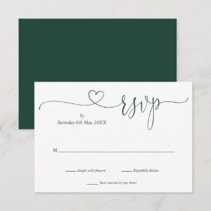 RSVP-Karte für Smaragd und Weiß-Script-Herz RSVP Karte