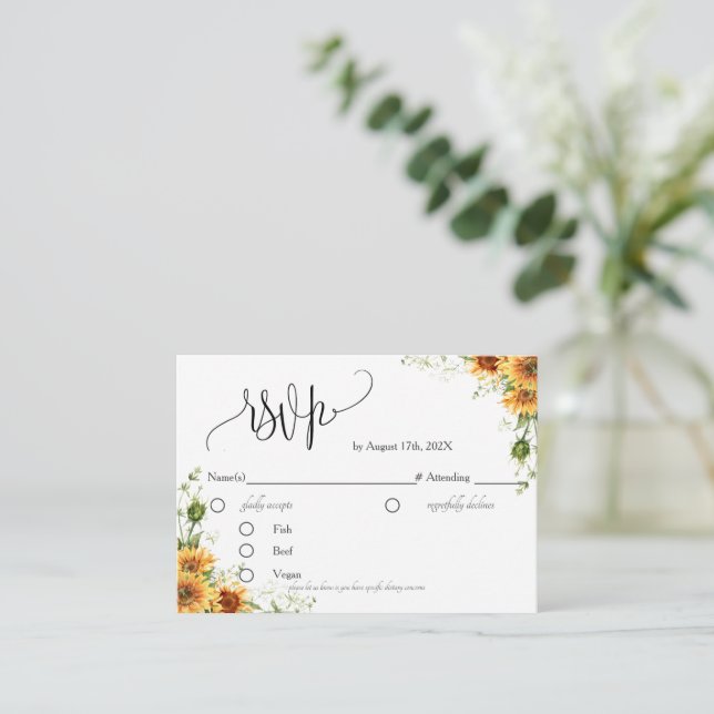 RSVP-Karte für Sonnenblumen Begleitkarte (Stehend Vorderseite)
