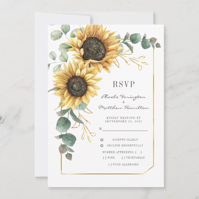 RSVP-Karte für Sonnenblumen Bright Botanical Weddi (Vorderseite)