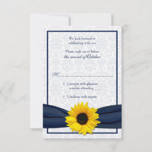 RSVP-Karte für Sonnenblumen-Navy-Damask-Blumenblum RSVP Karte