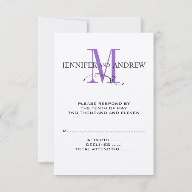 RSVP-Karte für Square Wedding Einladung Lila erste (Vorderseite)