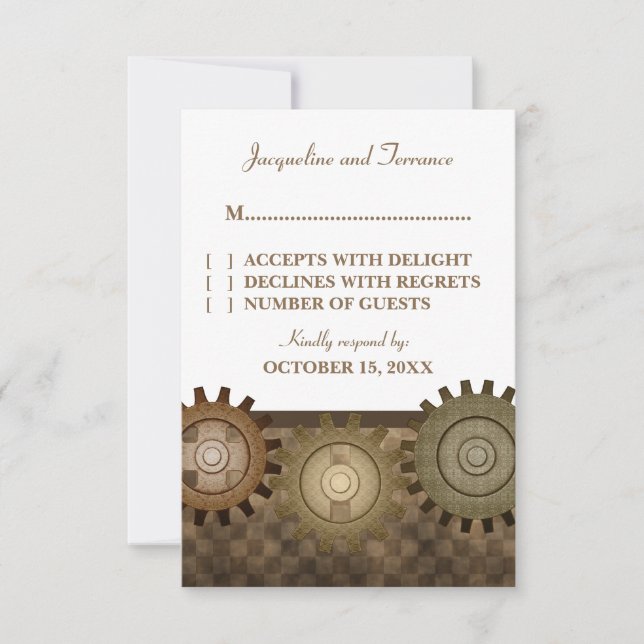RSVP-Karte für Steampunkgears, braun RSVP Karte (Vorderseite)