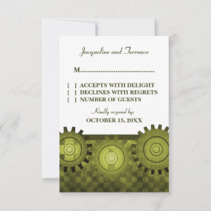 RSVP-Karte für Steampunkgears, grün RSVP Karte