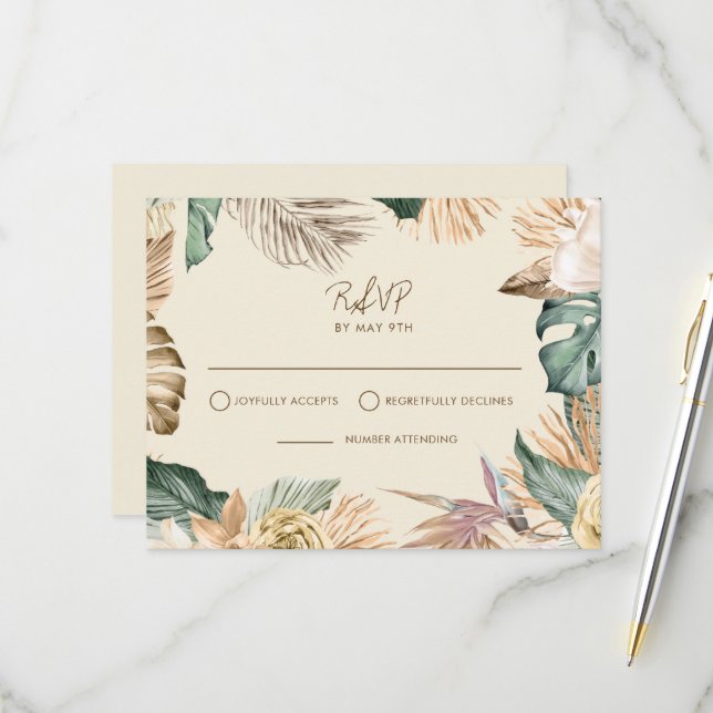 RSVP-Karte für tropisches Leaf Beach RSVP Karte (Vorderseite/Rückseite Beispiel)