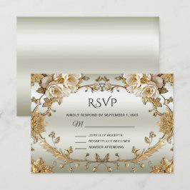 RSVP-Karte für Verzierte, goldene Blume RSVP Karte