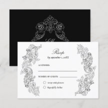 RSVP-Karte für viktorianische Schwarz-Weiß-Hochzei