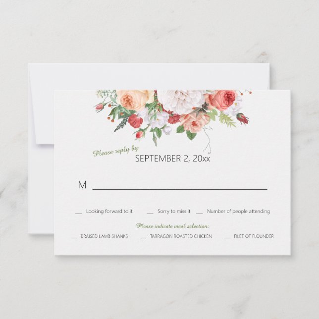RSVP-Karte für Vintag-Gartenblumenhochzeiten Einladung (Vorderseite)