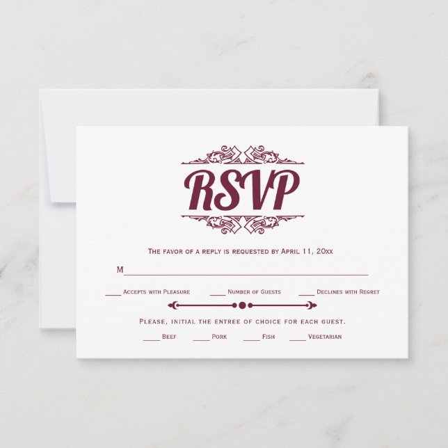 RSVP-Karte für Vintage Elemente burgundy RSVP Karte (Vorderseite)