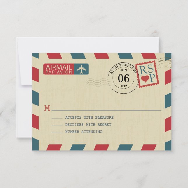 RSVP-Karte für Vintage Luftpost RSVP Karte (Vorderseite)