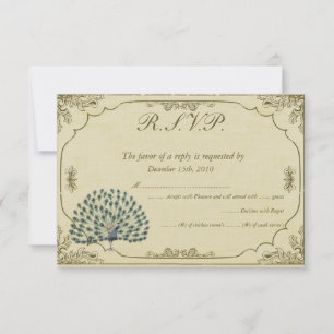 RSVP-Karte für Vintage Pfauenhochzeit Einladung