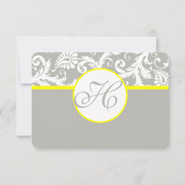 RSVP-Karte Gelb/Grau Damaskus - Silberwolke RSVP Karte (Vorderseite)