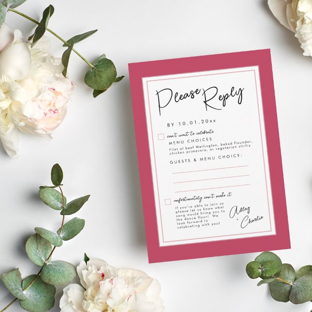 RSVP-Karte Magenta und Black Modern Wedding Reply RSVP Karte (Von Creator hochgeladen)
