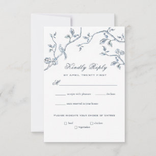 RSVP-Karte mit blauem und weißem Toile Einladung