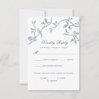 RSVP-Karte mit blauem und weißem Toile Einladung