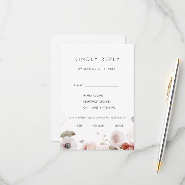 RSVP-Karte mit einfachem Blumenmenü RSVP Karte (Vorderseite/Rückseite Beispiel)