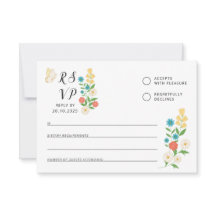 RSVP-Karte mit gezeichnet Wildblumen
