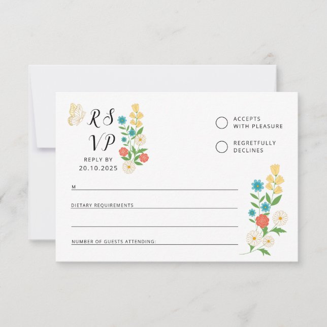 RSVP-Karte mit gezeichnet Wildblumen RSVP Karte (Vorderseite)