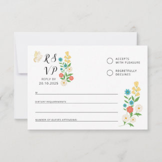 RSVP-Karte mit gezeichnet Wildblumen RSVP Karte