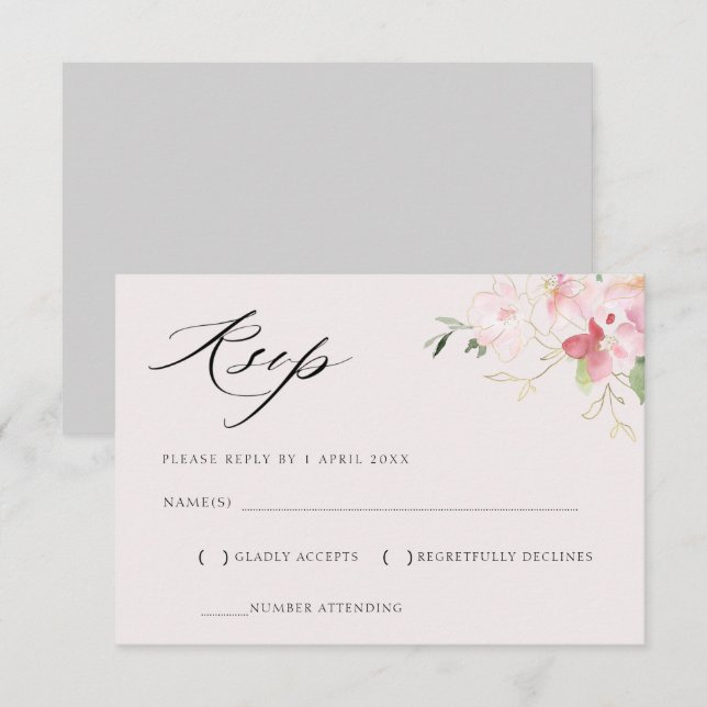 RSVP-Karte mit grauem und schwarzem Blumengold RSVP Karte (Vorne/Hinten)