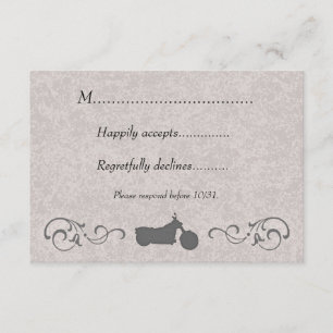 RSVP-Karte mit Imitaten, die mit einem Motorrad ve RSVP Karte
