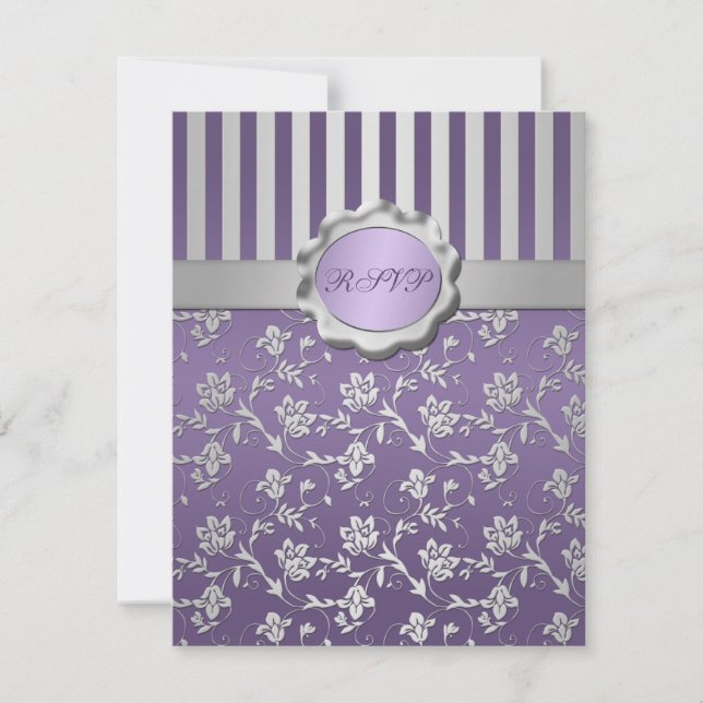 RSVP-Karte mit lila und grauem Flor Einladung (Vorderseite)