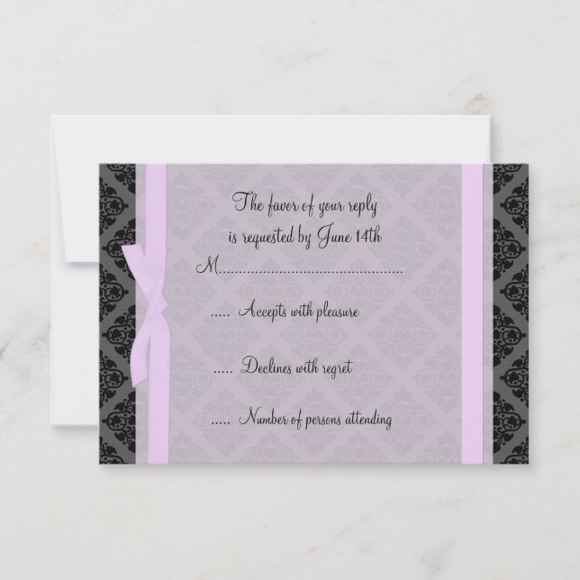 RSVP-Karte mit rosa und schwarzem Damast abfeuern RSVP Karte (Vorderseite)