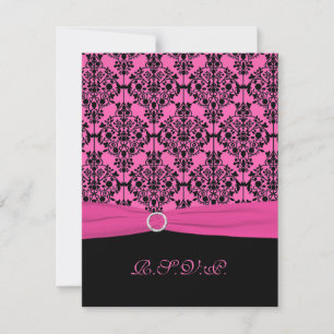 RSVP-Karte mit rosa und schwarzem Damast Einladung