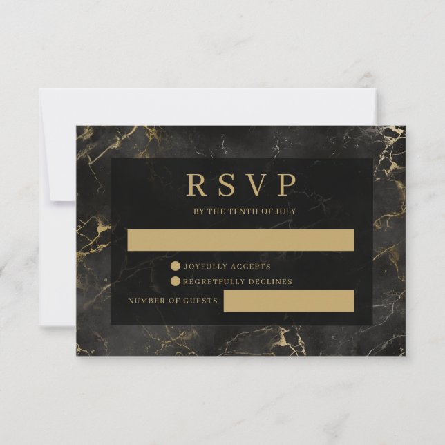 RSVP-Karte mit schwarzem Goldmarmor RSVP Karte (Vorderseite)