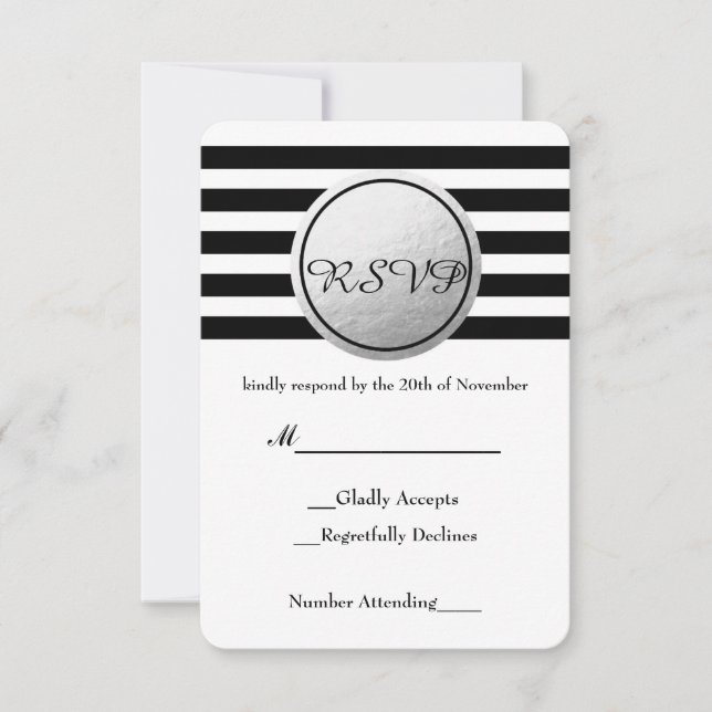 RSVP-Karte mit schwarzem und weißem Streifen RSVP Karte (Vorderseite)
