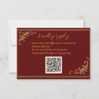 RSVP-Karte mit tiefem Red & Gold-Embossed QR-Code