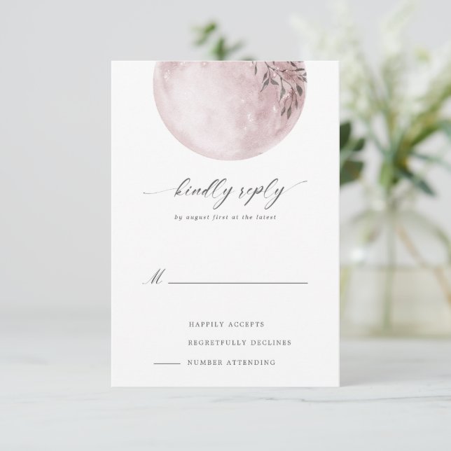 RSVP-Karte mit Vollmond-Blush RSVP Karte (Stehend Vorderseite)