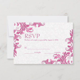 RSVP-Karte mit weißem Damast und rosafarbener Spit RSVP Karte