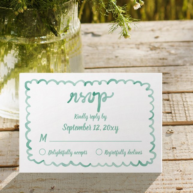 RSVP-Karte mit weißem Olive-Green-Frame-Handzeichn RSVP Karte (Von Creator hochgeladen)