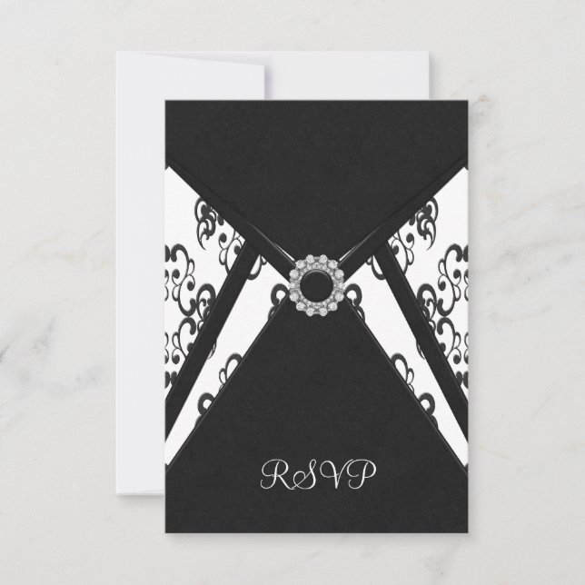 RSVP-Karte mit weißem schwarzem Damast RSVP Karte (Vorderseite)