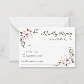 RSVP-Karte mit weißer Blüte, Antwortkarte Mitteilungskarte