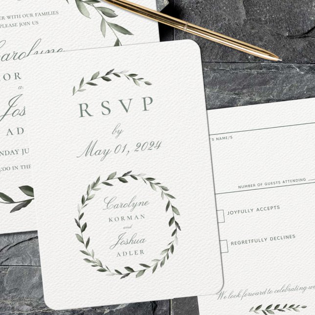 RSVP-Karte "Olive Wreath Wedding No Meal" RSVP Karte (Von Creator hochgeladen)