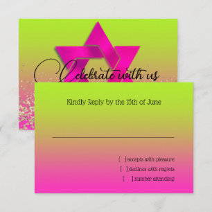 RSVP-Karte rosa bis grün mit Stern RSVP Karte