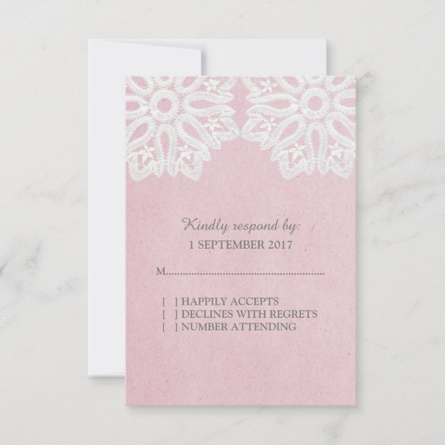 RSVP-Karte, rosa, elegante Spitze RSVP Karte (Vorderseite)