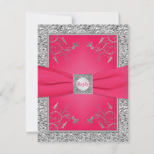 RSVP-Karte   Rosa, FALSCHES Silberfolie, Floral Einladung