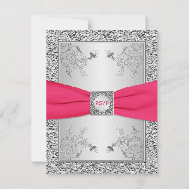 RSVP Karte | Rosa, IMITATE Silberfolie, Blumenstra (Vorderseite)