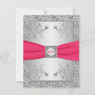 RSVP Karte   Rosa, IMITATE Silberfolie, Blumenstra