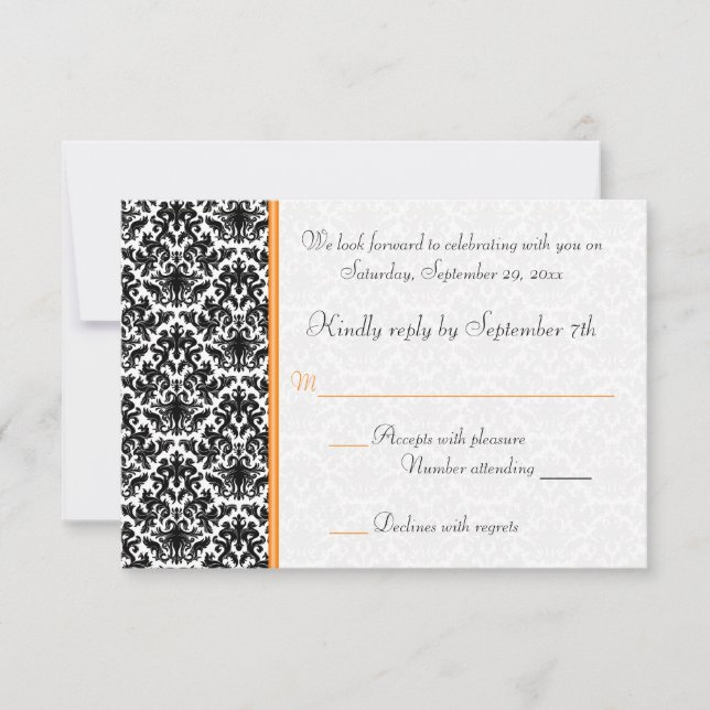 RSVP-Karte, schwarz, weiß, orange, schwarz Einladung (Vorderseite)