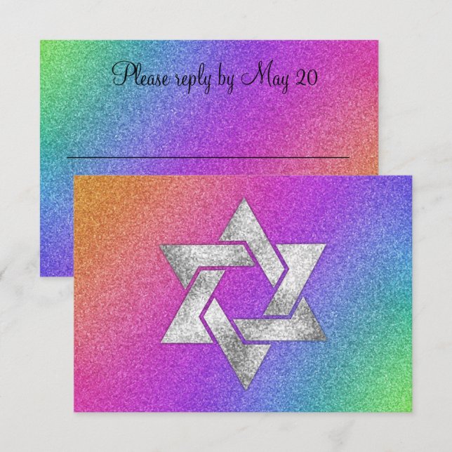 RSVP-Karte Sehr farbiger Regenbogen mit Silver Sta RSVP Karte (Vorne/Hinten)