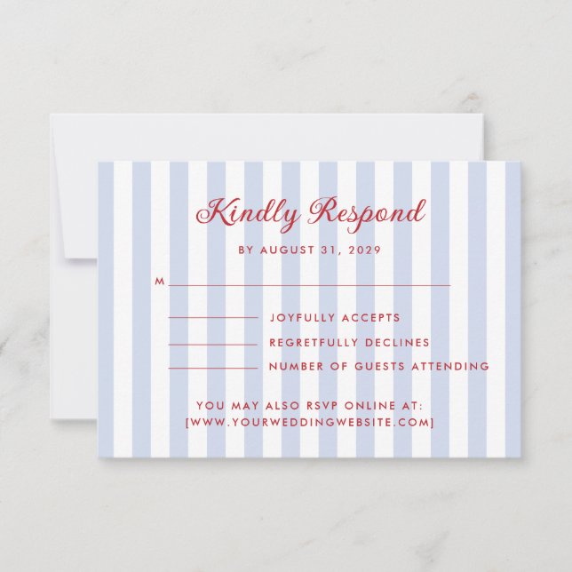 RSVP-Karte "Striped Blue" und "Red Wedding" Einladung (Vorderseite)