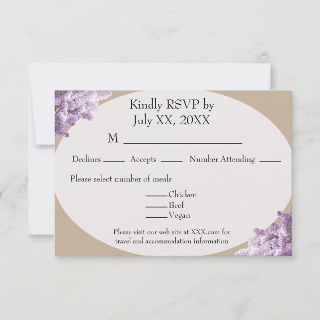 RSVP-Karte von Beige und Lilac RSVP Karte (Vorderseite)