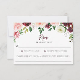 RSVP-Karte von Burgundy Red Floral Wedding Food Al RSVP Karte