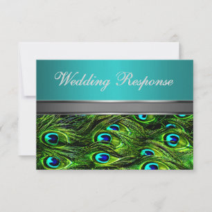 RSVP-Karten für aquamarine und grüne Pfauenfederha RSVP Karte
