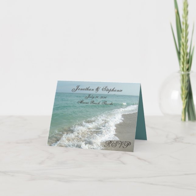 RSVP-Karten für Beach Hochzeit in Urlaubsort Einladung (Vorderseite)