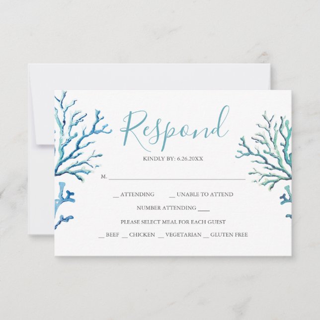 RSVP-Karten für Blaukorallen RSVP Karte (Vorderseite)