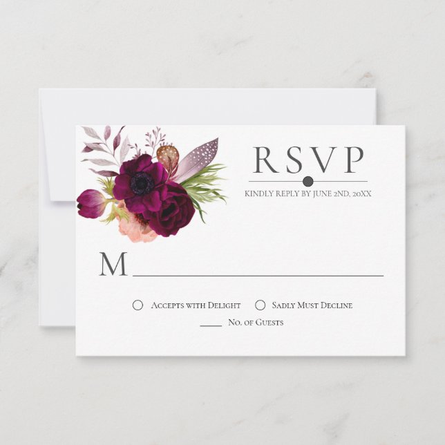RSVP-Karten für Bohemische florale Romance (Vorderseite)